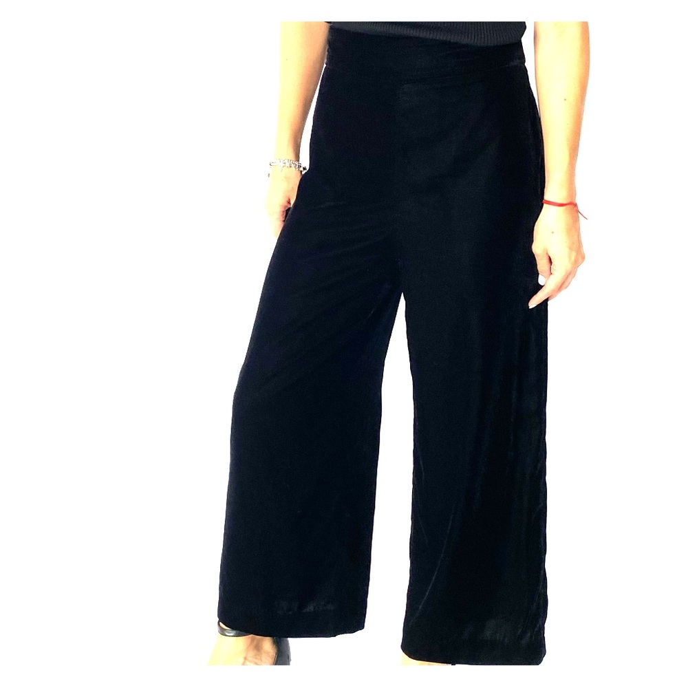 Black velvet wide leg capris